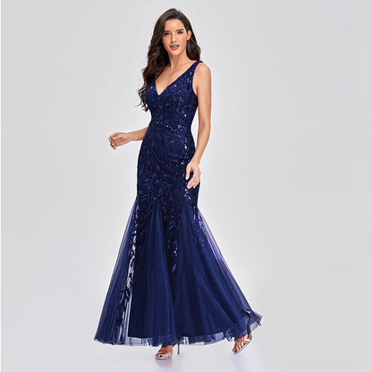 Evening Dress V neck Tulle Embroidered Sequ Sexy Mermaid Prom Dress Women Formal Dress by Ragazza