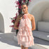 Summer Women Clothing Backless Halter Three Dimensional Floral Decorative Laminated Ruffled Short Dress by Ragazza
