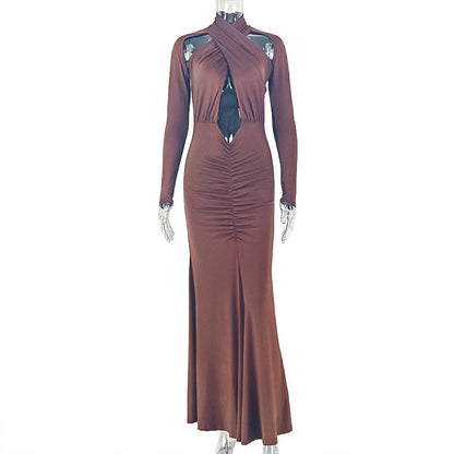 Cocktail Women Solid Color Close Fitting Curve Hip Design Sexy Bandeau Long Sleeve Dress  DestGlow