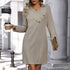Autumn Knitted Dress Sunken Stripe Solid Color V neck Knitted Dress by Ragazza