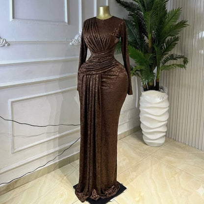 Women Clothing Spring Elegant Pleating Slim Printed Sheath Maxi Dress by Ragazza