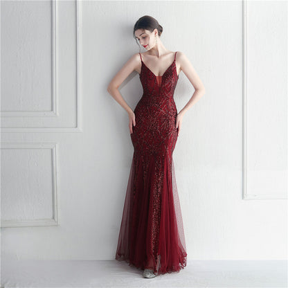 Popular Mesh Beads Sequined Dress Long Evening Dress Star Event Exhibition Stage by Ragazza
