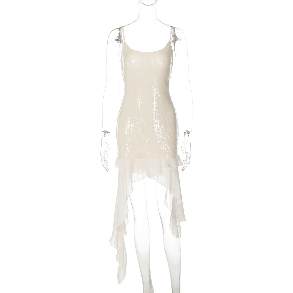 Sequin Backless Solid Color Slim Sexy Irregular Asymmetric Short Dress  DestGlow