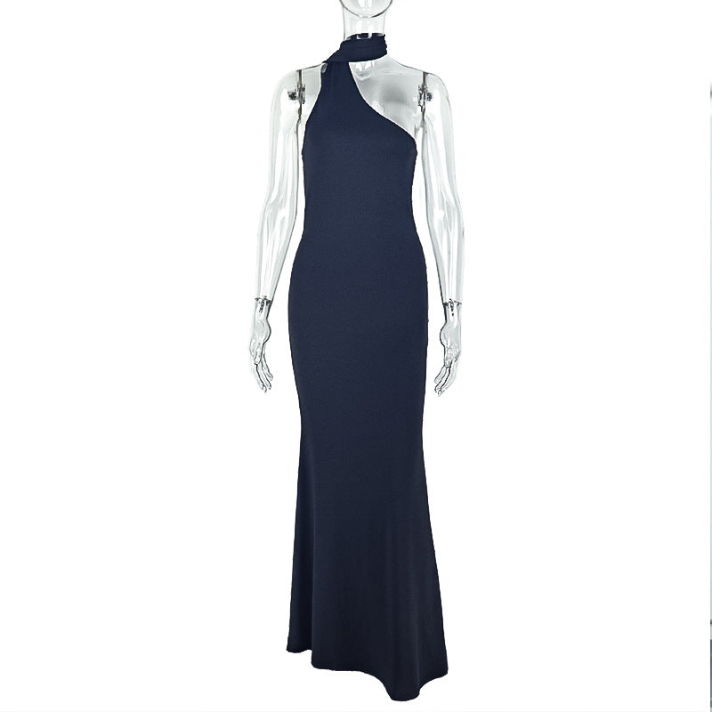 Solid Color Elegant Women Clothing Fashionable Pleated Asymmetric Hip Dress Stand up Collar Slim Fit Sleeveless Dress by Ragazza