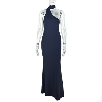 Solid Color Elegant Women Clothing Fashionable Pleated Asymmetric Hip Dress Stand up Collar Slim Fit Sleeveless Dress by Ragazza