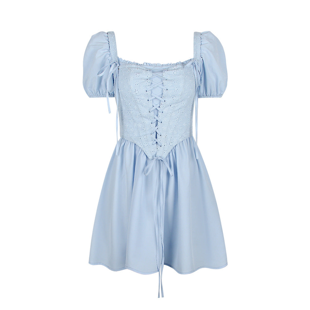 Women Clothing Bubble Sleeve Square Collar Dress Corset Princess Two Piece Sexy Dopamine Wear by Ragazza