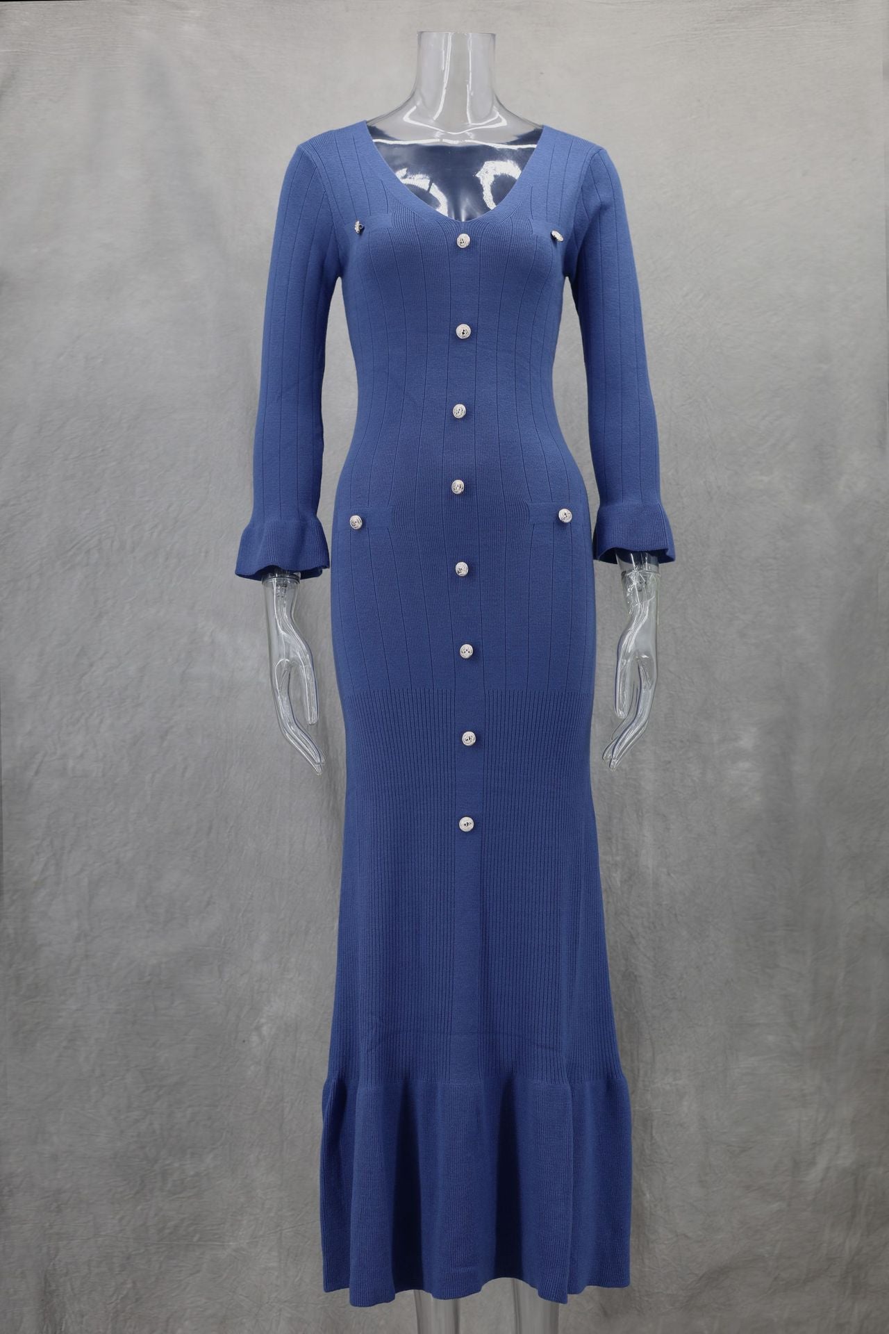 Fall Winter Long Slim Fit Slimming Knitted Long Sleeved Dress by Ragazza