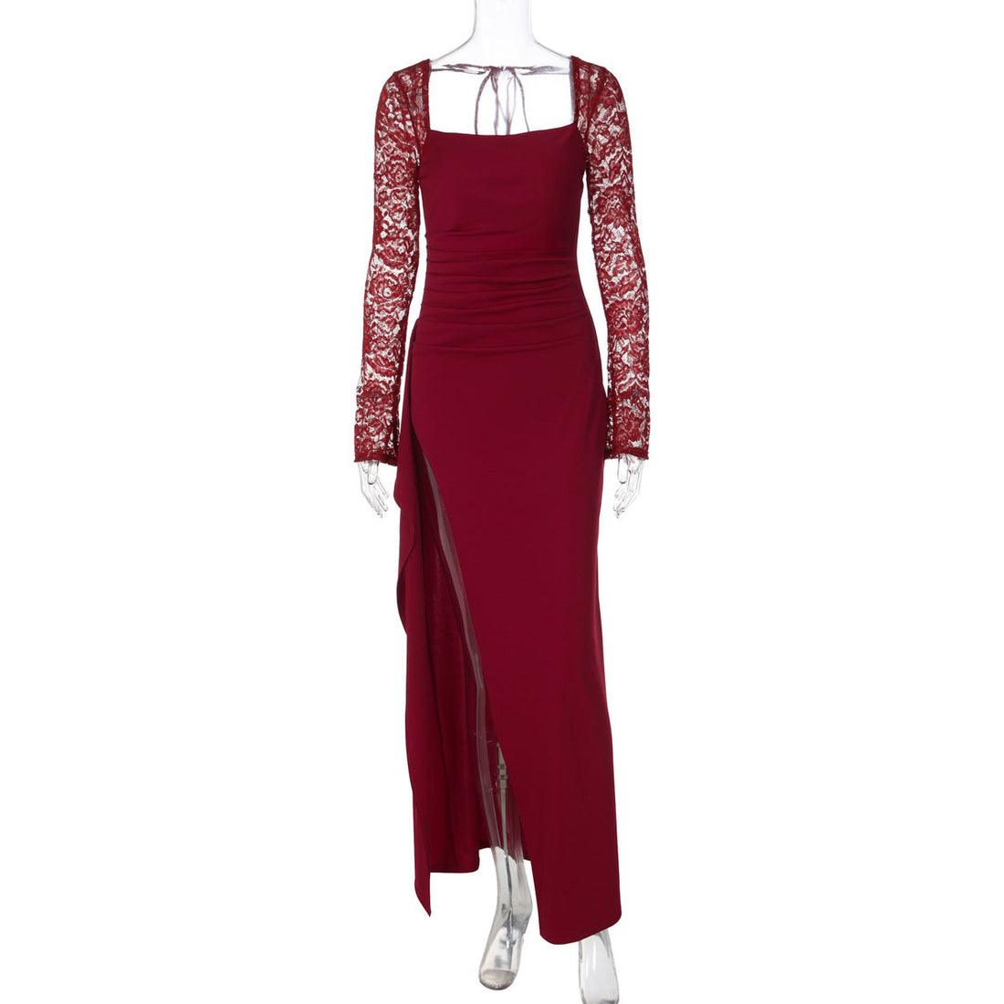 Women Clothing Winter Lace Long Sleeve Sexy Backless Slim Fit Slit Dress for Women by Ragazza
