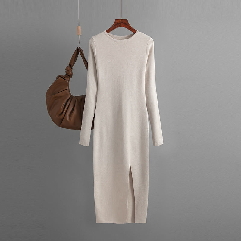 Autumn Winter Slim Fit Knitted Dress Women Inner Wear Outer Wear Mid Length Long Sleeve Tight Bottoming Hip by Ragazza