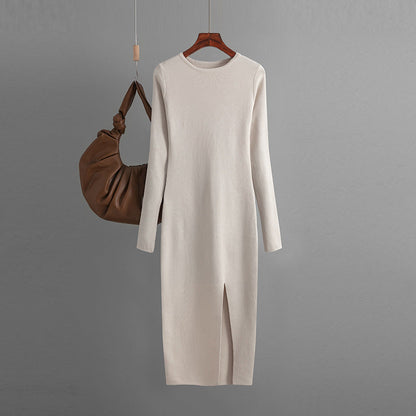 Autumn Winter Slim Fit Knitted Dress Women Inner Wear Outer Wear Mid Length Long Sleeve Tight Bottoming Hip by Ragazza