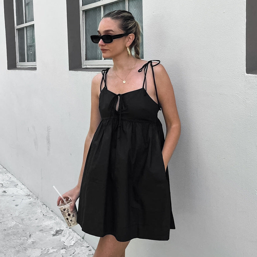 Spring Summer Sexy Black Camisole off Shoulder Loose Square Collar Dress Classic Evening Dress Women by Ragazza