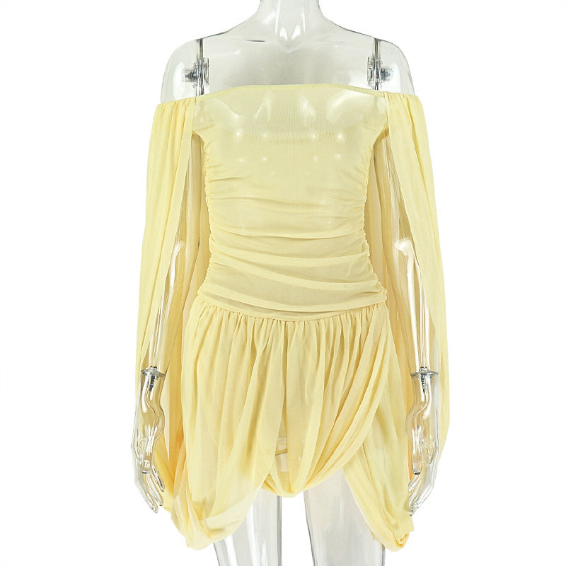 Solid Color Women Tube Top off Neck A line Dress Design Casual Cocktail Waist Tight Dress  DestGlow