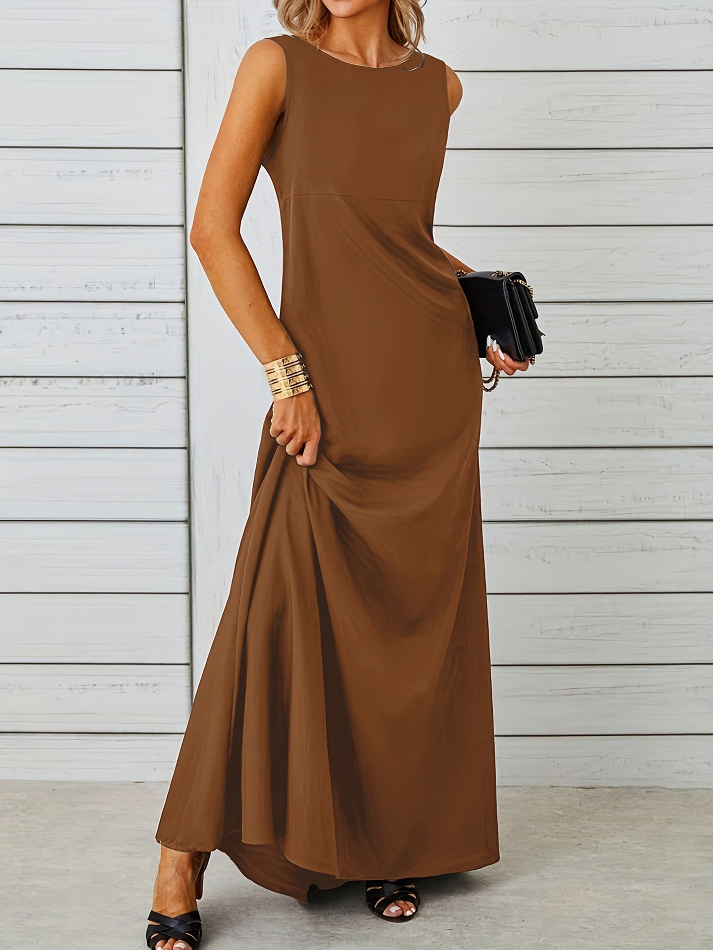 Sexy Sleeveless Dress Solid Color Mid Length Slim Strap Vest Dress by Ragazza