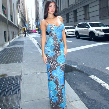 Fall Women Clothing Maxi Dress Street Elegant Slim Print Design Sling Dress Women by Ragazza