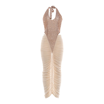 Autumn Winter Women Clothing Fashionable Sequ Stitching Sexy Mesh See through Ruffle Hip Dress by Ragazza
