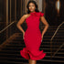 Elegant Half Turtleneck Ruffled Dress off Shoulder Ruffled Hem Cocktail Evening Dress by Ragazza