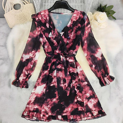 Autumn Bohemian Printed Loose Long Sleeves Short Dress Women Clothing by Ragazza