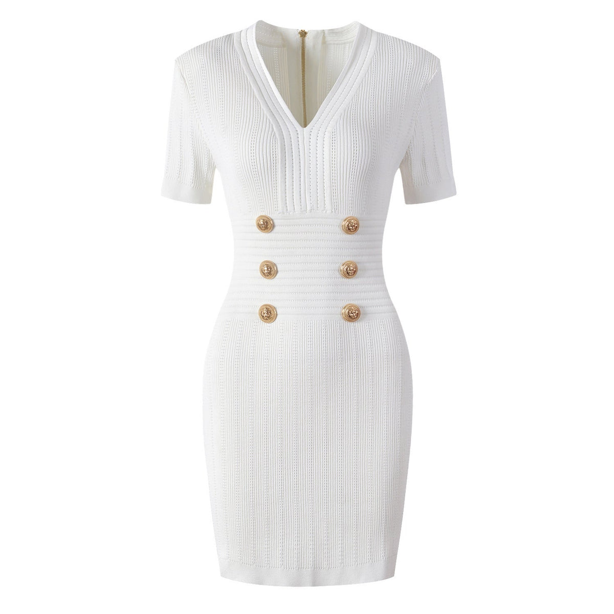 Goods High Quality Knitted Fabric V neck Slim Slimming Short Sleeve Dress  DestGlow