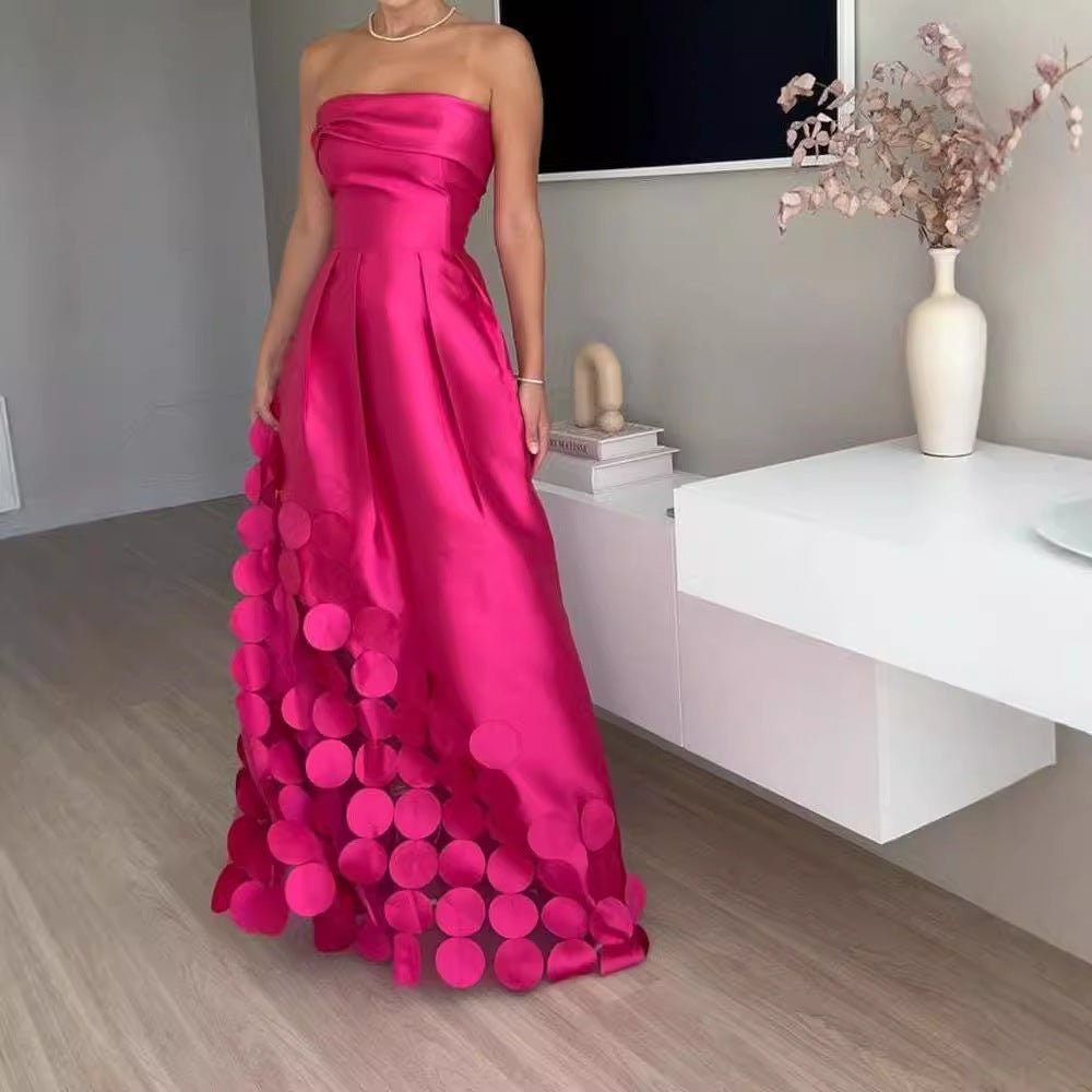Stitching round Satin Sexy Tube Top High Waist Dress Evening Dress by Ragazza