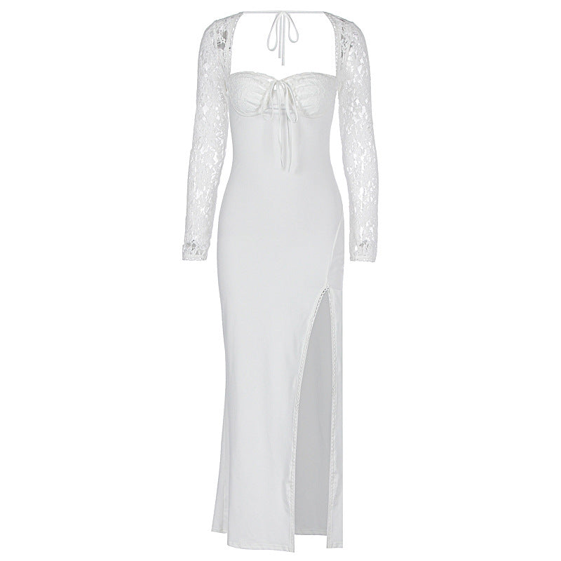 Autumn Women Wear Low Cut Self Tie Lace Slim Fit Slit Sexy Dress by Ragazza