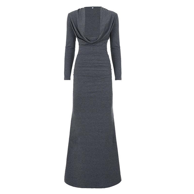 Graceful Deep V Plunge Swing Collar Long Sleeve Sexy Slim Hip Maxi Dress Dinner Mop Dress  DestGlow