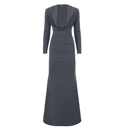 Graceful Deep V Plunge Swing Collar Long Sleeve Sexy Slim Hip Maxi Dress Dinner Mop Dress  DestGlow