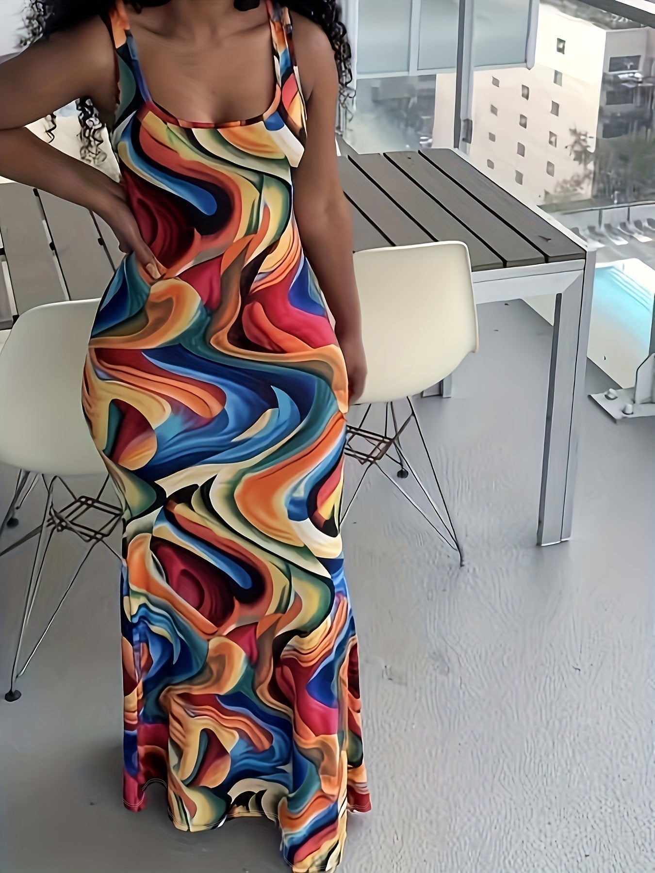 Women Trendy Temuw Women Clothing Printed Wave Pattern Maxi Dress by Ragazza