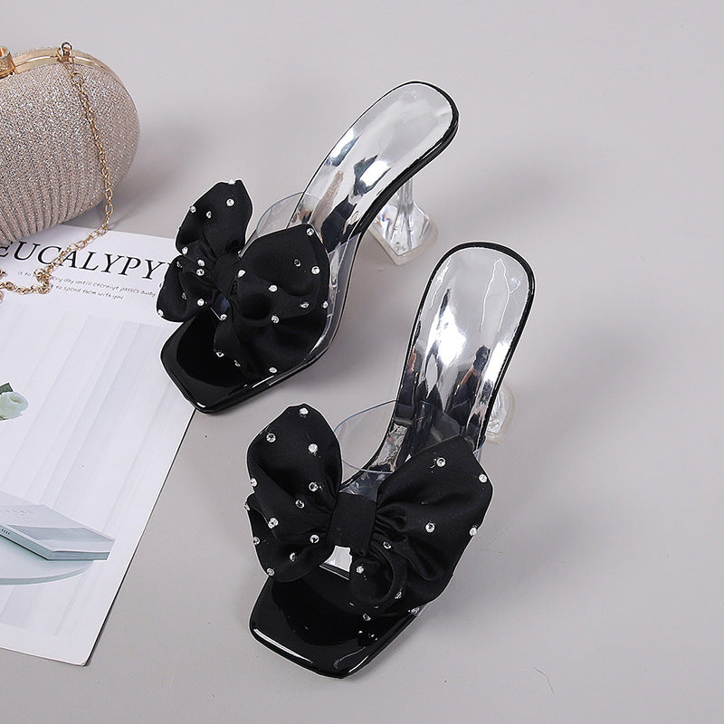 Summer Fairy Transparent Ankle Strap Sexy Open Toe Stiletto Heel Slippers Rhinestone Outdoor Cocktail Wine Glass Heel  DestGlow