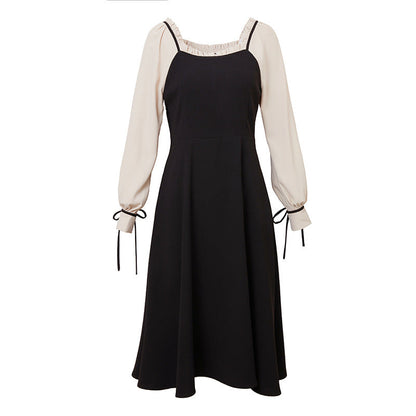 Women Element Spring Autumn Elegant Slimming Dress Elegant Office False Two-Piece Patchwork Dress for Women by Ragazza