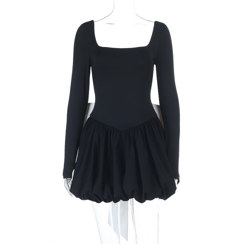 Sexy Square Neck Bow Dress Autumn Winter Contrast Color Sexy Bud by Ragazza