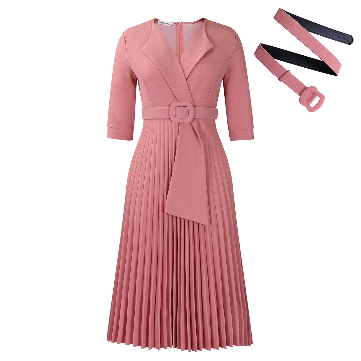 Autumn Winter Women Clothing Office Tailored Collar Pleat Waisted Dress by Ragazza