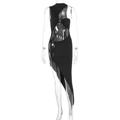 Women Clothing Summer Autumn Sexy Sleeveless Hollow Out Cutout Split Irregular Asymmetric Dress Sexy by Ragazza