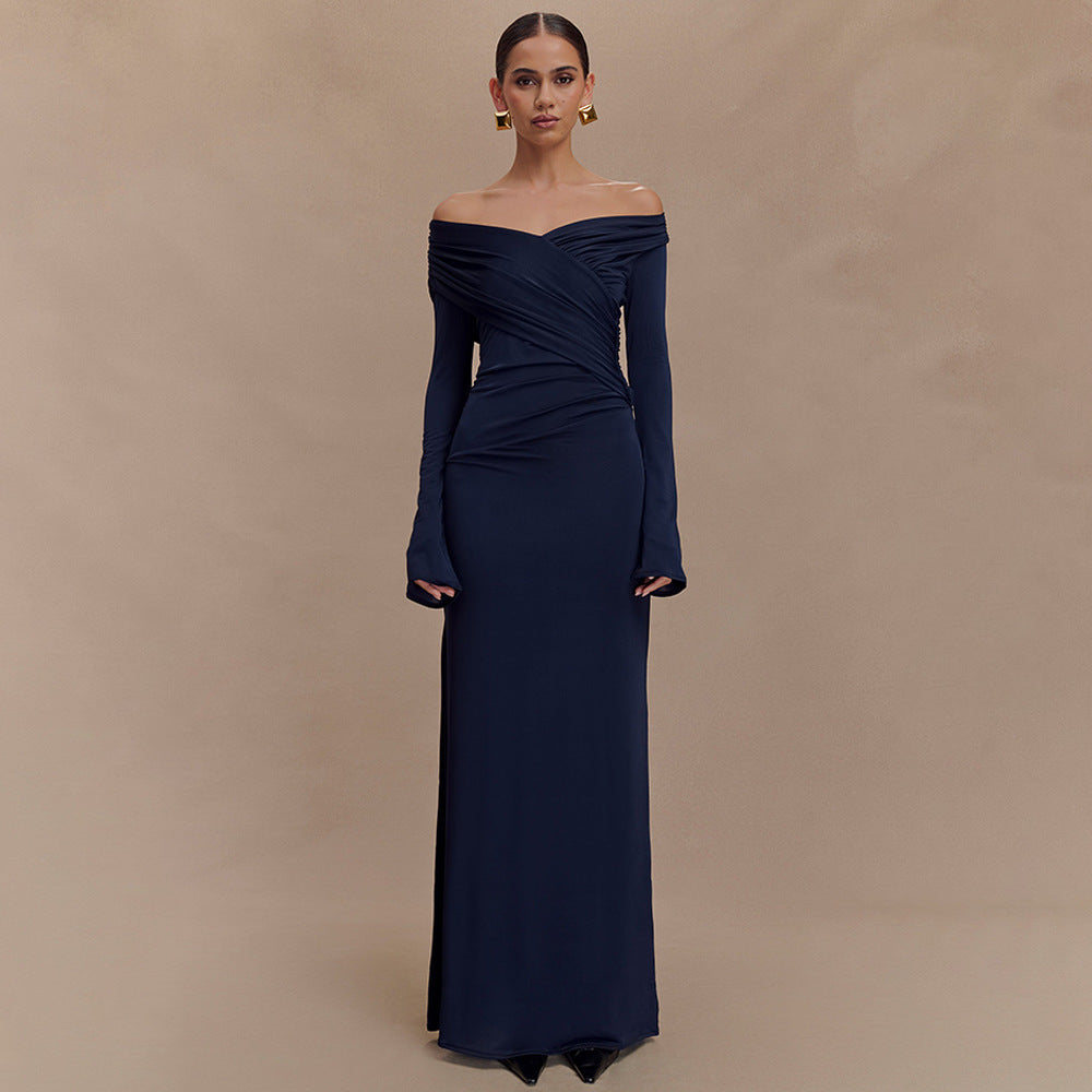 Women Spring Sexy V neck Pleated Hip Dress by Ragazza