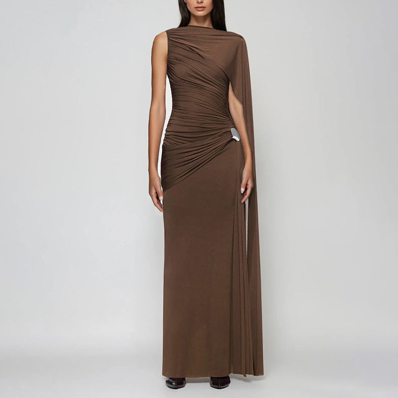 Autumn Winter Sexy Slim Waist Ribbon Pleated Solid Color Dress Elegant Dress by Ragazza