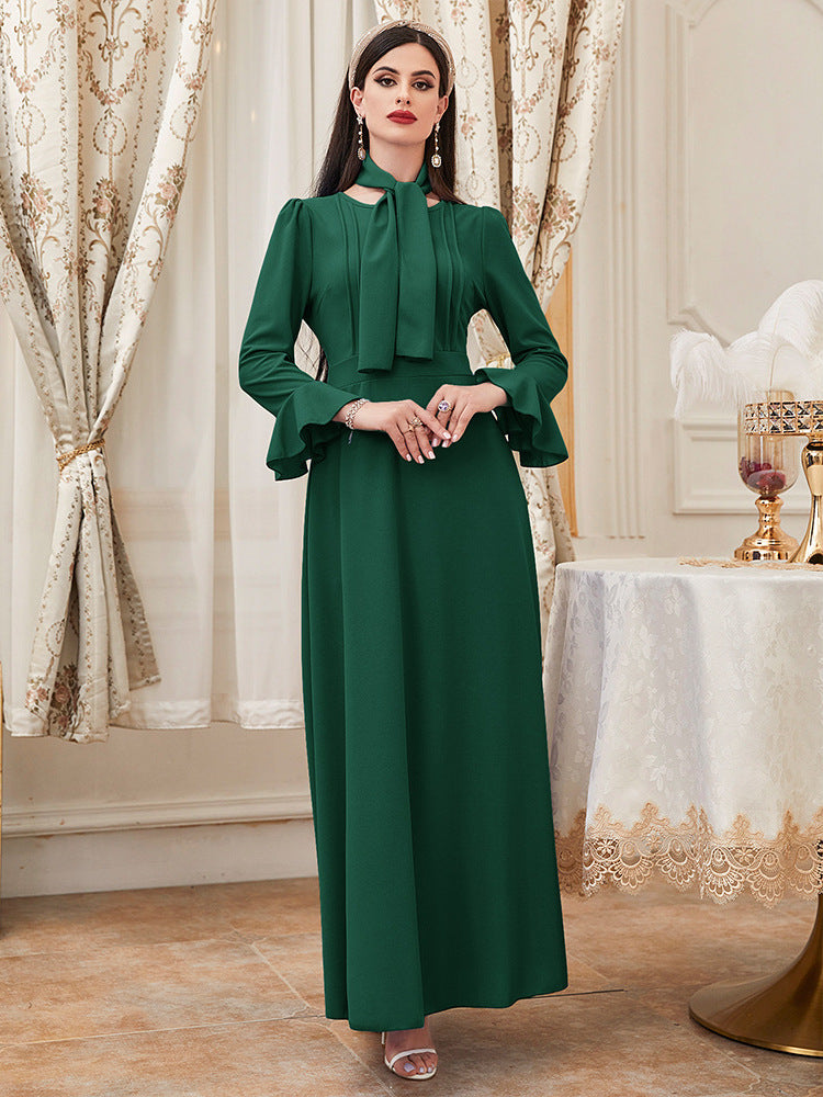 Women Clothing Autumn Elegant Solid Color High Waist Dress by Ragazza