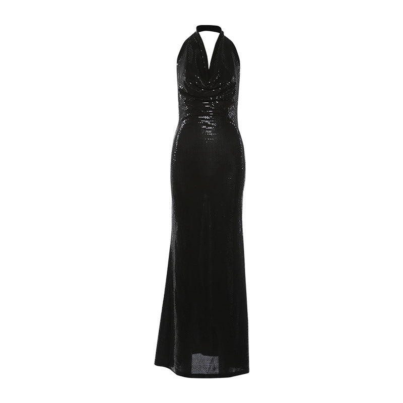 Spring Women Clothing Sexy Low Cut Swing Collar Sleeveless Halter Backless Slim Fit Dress for Women by Ragazza