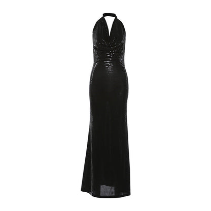 Spring Women Clothing Sexy Low Cut Swing Collar Sleeveless Halter Backless Slim Fit Dress for Women by Ragazza