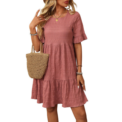 Spring Summer Women Clothing Loose Casual Short Sleeve Flowy Dress by Ragazza