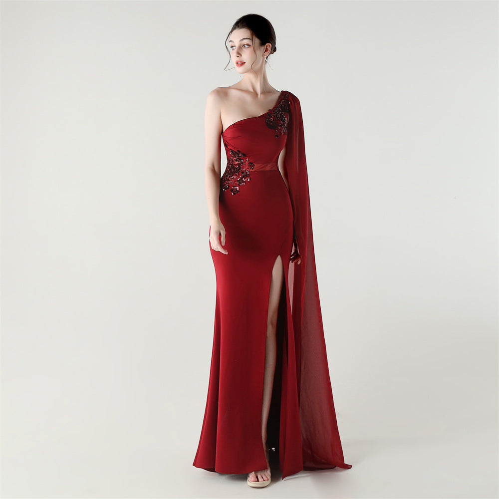 Tulle Shawl Three Dimensional Bead Tube Embroidery Craft One Shoulder Slim Slimming Social Celebration by Ragazza