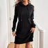 Autumn Winter Elegant Women Lace Patchwork Raglan Sleeve Hoodie with Drawstrings Casual Dress by Ragazza