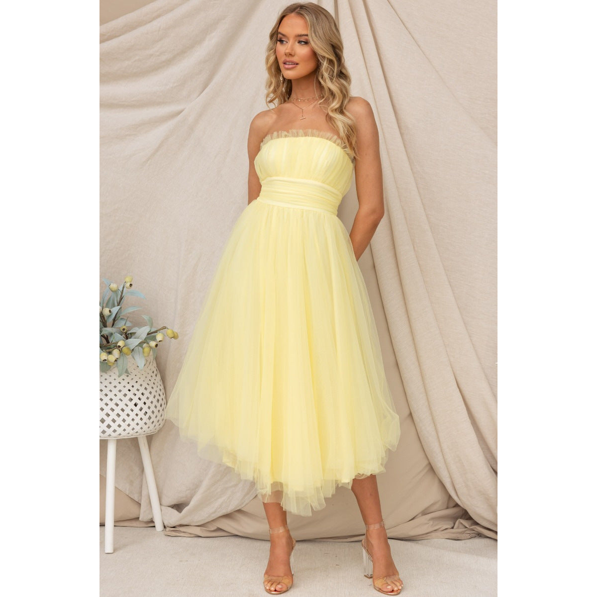 Spring Summer Tube Top Mesh Dress Casual Women Multi Color Party Dress  DestGlow