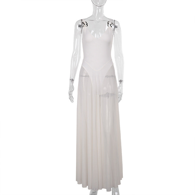 Autumn Sexy Maxi Dress Vacation Slim Fit Mesh A Line Dress  DestGlow