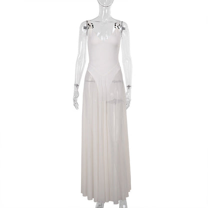 Autumn Sexy Maxi Dress Vacation Slim Fit Mesh A Line Dress  DestGlow