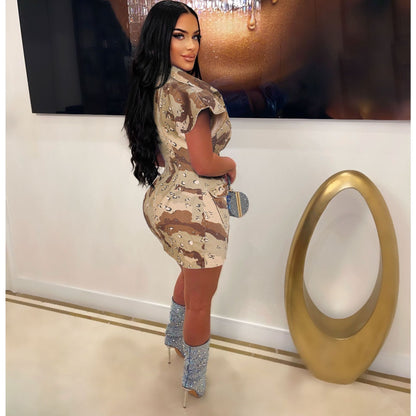 Women Clothing Personalized Sexy Large Collared Camouflage Tight Dress by Ragazza