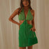 Summer Sexy V Neck Backless Pleated Dress Women Halter Lace Up Cutout Short Dress by Ragazza