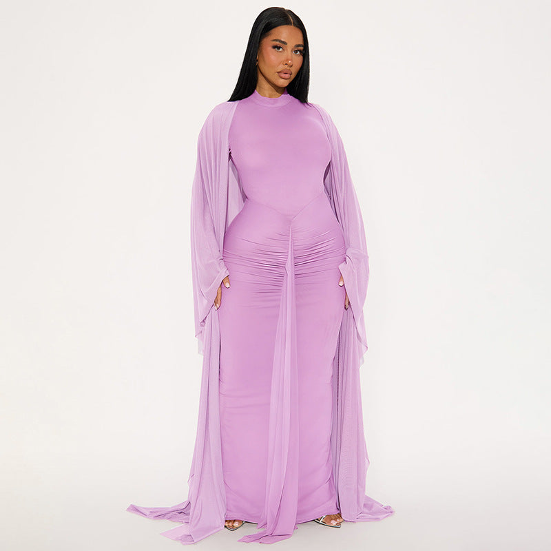 Women Clothing Pullover Backless Long Sleeves Ribbon Dress Mesh Long Wrap Slim Fit Two Piece Sets by Ragazza