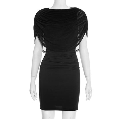 Women Clothing Winter Solid Color Mesh Stitching Sleeveless Slim Dress by Ragazza