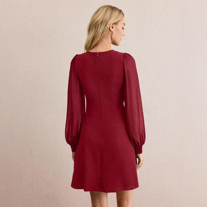 Early Spring Women Slim Fit Slimming Solid Color Clinch Stitching Long Sleeve Dress by Ragazza