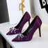 French Beautiful Rhinestone Ribbon Bow Super High Heel Slip on Satin Stiletto Heel Pumps Women  DestGlow