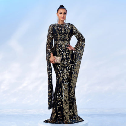Super Long Sleeve Crew Neck Sexy Slim Long Sequined Cocktail Evening Dress Bridesmaid Dress by Ragazza